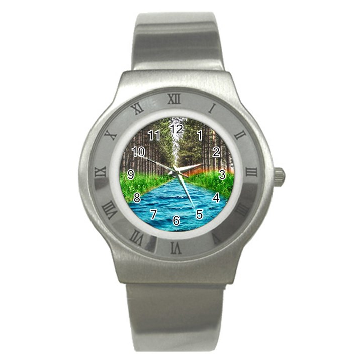 River Forest Landscape Nature Stainless Steel Watch