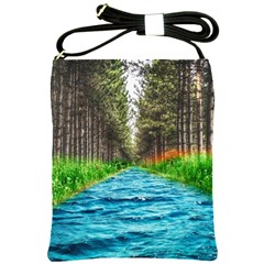 River Forest Landscape Nature Shoulder Sling Bags by Celenk