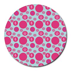 Blue Retro Dots Round Mousepads by snowwhitegirl