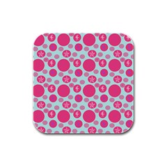 Blue Retro Dots Rubber Square Coaster (4 Pack) 