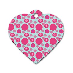 Blue Retro Dots Dog Tag Heart (two Sides) by snowwhitegirl