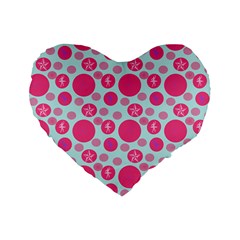 Blue Retro Dots Standard 16  Premium Flano Heart Shape Cushions