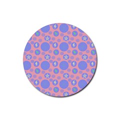 Pink Retro Dots Rubber Coaster (round)  by snowwhitegirl