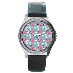 Pink Dress Blue Round Metal Watch by snowwhitegirl