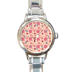 Cream Retro Dots Round Italian Charm Watch by snowwhitegirl