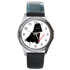 Darth Vader Cat Round Metal Watch by Valentinaart