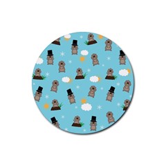 Groundhog Day Pattern Rubber Coaster (round)  by Valentinaart