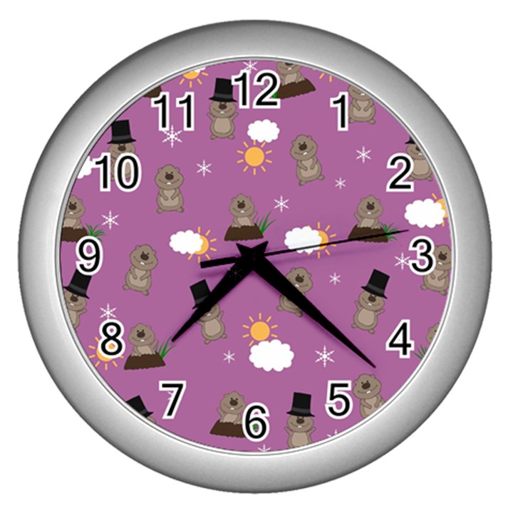 Groundhog Day Pattern Wall Clocks (Silver) 