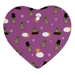 Groundhog Day Pattern Heart Ornament (Two Sides) Front