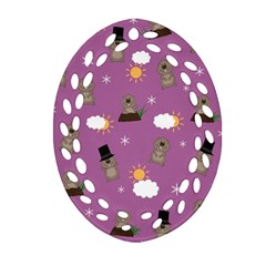 Groundhog Day Pattern Oval Filigree Ornament (Two Sides)