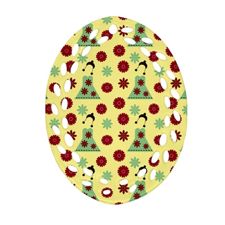 Green Dress Yellow Oval Filigree Ornament (Two Sides)