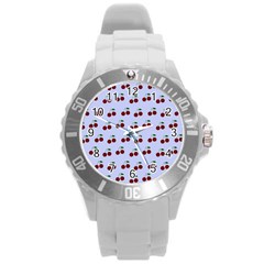 Blue Cherries Round Plastic Sport Watch (l)