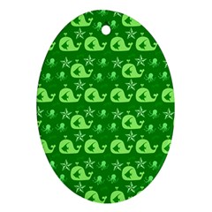 Green Sea Whales Oval Ornament (two Sides)