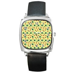 Yellow Sea Whales Square Metal Watch