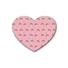 Pink Beige Hats Heart Coaster (4 Pack) 