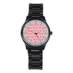 Pink Beige Hats Stainless Steel Round Watch