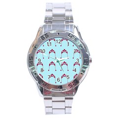 Blue Flower Red Hat Stainless Steel Analogue Watch