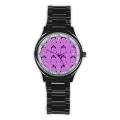 Violet Flower Hat Stainless Steel Round Watch by snowwhitegirl