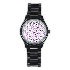 Purple Cherries Stainless Steel Round Watch