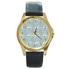 Music Stars Sky Blue Round Gold Metal Watch