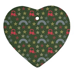 Music Stars Grass Green Heart Ornament (two Sides)