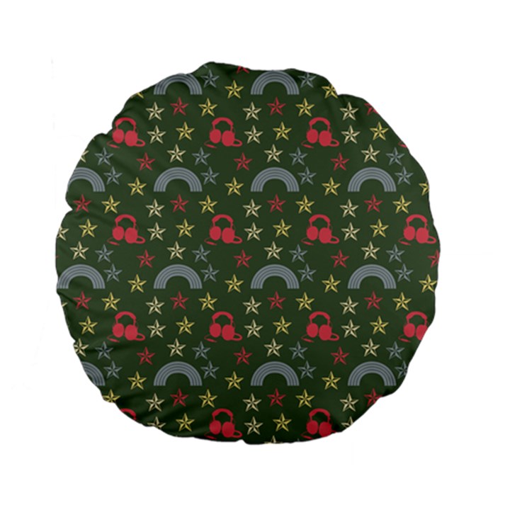 Music Stars Grass Green Standard 15  Premium Flano Round Cushions