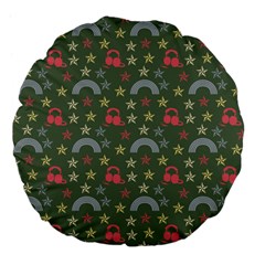 Music Stars Grass Green Large 18  Premium Flano Round Cushions