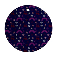 Music Stars Navy Round Ornament (two Sides) by snowwhitegirl