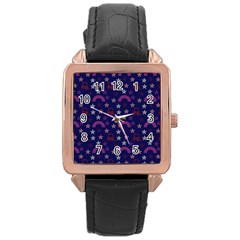 Music Stars Navy Rose Gold Leather Watch 