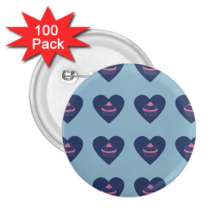 Cupcake Heart Teal Blue 2.25  Buttons (100 pack) 