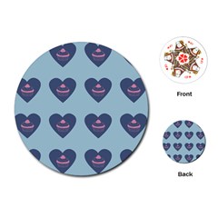 Cupcake Heart Teal Blue Playing Cards (round) 