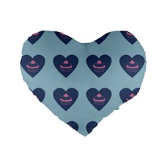 Cupcake Heart Teal Blue Standard 16  Premium Heart Shape Cushions