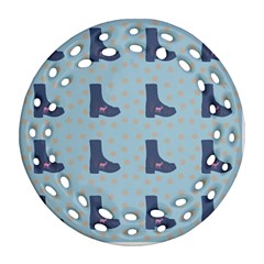 Deer Boots Teal Blue Round Filigree Ornament (two Sides)