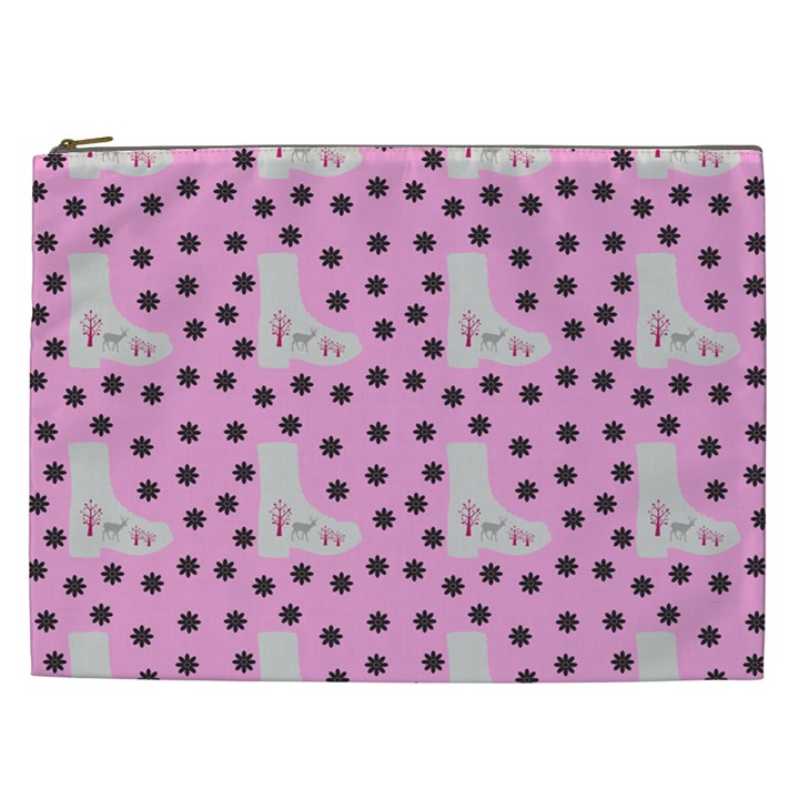 Deer Boots Pink Grey Cosmetic Bag (XXL) 