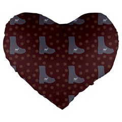 Deer Boots Brown Large 19  Premium Flano Heart Shape Cushions by snowwhitegirl