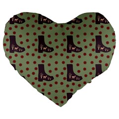 Deer Boots Green Large 19  Premium Flano Heart Shape Cushions by snowwhitegirl