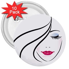Makeup Face Girl Sweet 3  Buttons (10 Pack) 