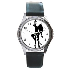 Dance Silhouette Pole Dancing Girl Round Metal Watch by Alisyart