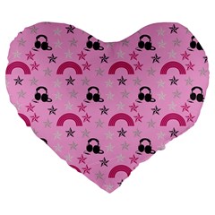 Music Stars Rose Pink Large 19  Premium Flano Heart Shape Cushions