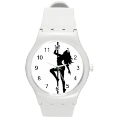 Dance Silhouette Pole Dancing Girl Round Plastic Sport Watch (m) by Alisyart