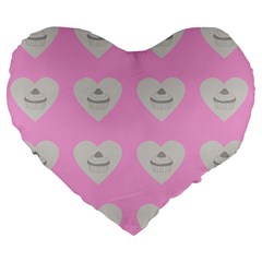 Cupcake Pink Grey Large 19  Premium Flano Heart Shape Cushions