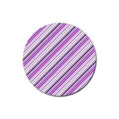 Purple Diagonal Lines Rubber Coaster (round)  by snowwhitegirl