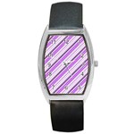 Purple Diagonal Lines Barrel Style Metal Watch Front