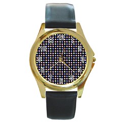 Blue Peach Green Eggs On Black Round Gold Metal Watch