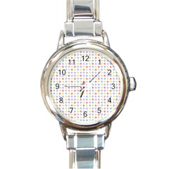 Blue Pink Yellow Eggs On White Round Italian Charm Watch