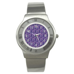 Violet Grey Purple Eggs On Grey Blue Stainless Steel Watch