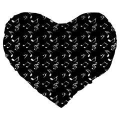 Black Music Notes Large 19  Premium Flano Heart Shape Cushions