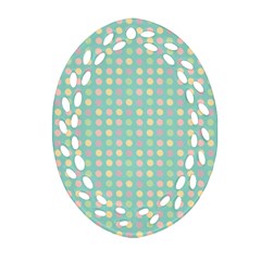 Pink Peach Green Eggs On Seafoam Ornament (oval Filigree)