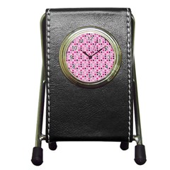 Grey Magenta Eggs On Pink Pen Holder Desk Clocks