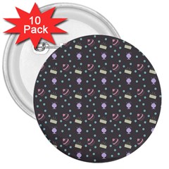 Cakes Yellow Pink Dot Sundaes Grey 3  Buttons (10 Pack) 
